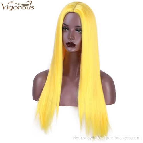 Vigorous Long Straight Yellow Wigs for Women Natural Hairline Middle Part Heat Resistant Fiber Synthetic Wigs for Black Women